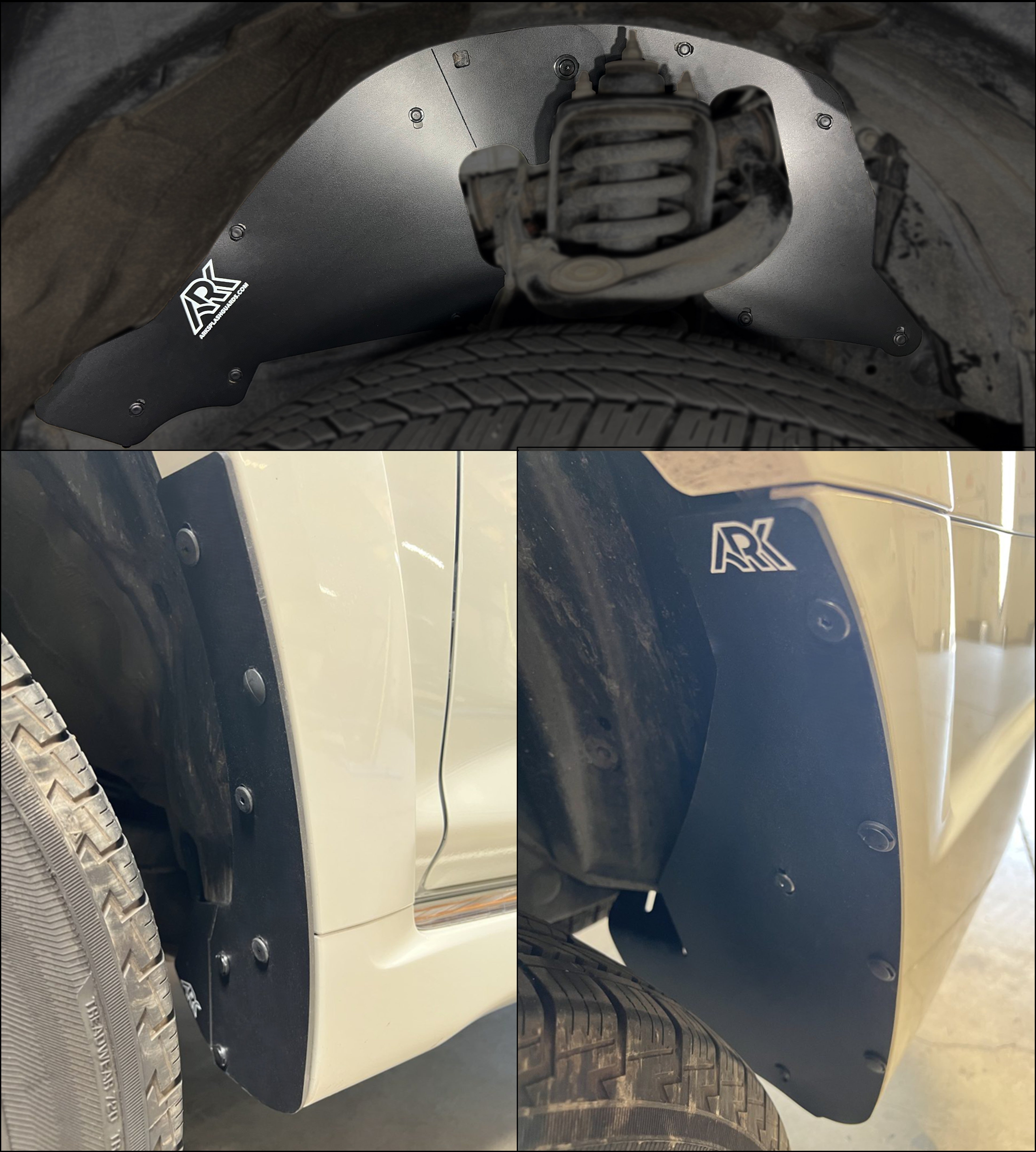 Collage of vehicle suspension components and TriXPoly deletes with a visible ARK brand logo.